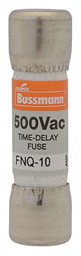Eaton BUSSMANN 1-6/10A Fiberglass Nonindicating Time Delay Midget Fuse with 500VAC Voltage Rating; FNQ Series