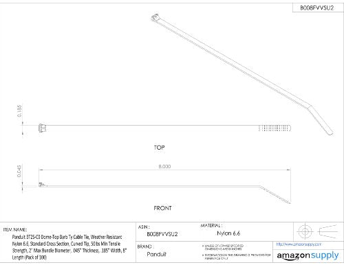 Panduit BT8LH-L0 Dome-Top Barb Ty Cable Tie, Weather Resistant Nylon 6.6, Light-Heavy Cross Section, Straight Tip, 120lbs Min Tensile Strength, 8" Max Bundle Diameter, .065" Thickness, .275" Width, 27.5" Length (Pack of 50)