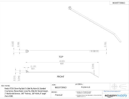 Panduit BT4LH-L Dome-Top Barb Ty Cable Tie, Nylon 6.6, Light-Heavy Cross Section, Plenum-Rated, Straight Tip, 120lbs Min Tensile Strength, 4" Max Bundle Diameter, 0.065" Thickness, 0.275" Width, 14.9" Length (Pack of 50)