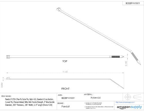 Panduit PLT4S-C Pan-Ty Cable Tie, Nylon 6.6, Standard Cross Section, Curved Tip, Plenum-Rated, 50lbs Min Tensile Strength, 4.0" Max Bundle Diameter, 0.052" Thickness, 0.19" Width, 14.5" Length, Natural (Pack of 100)