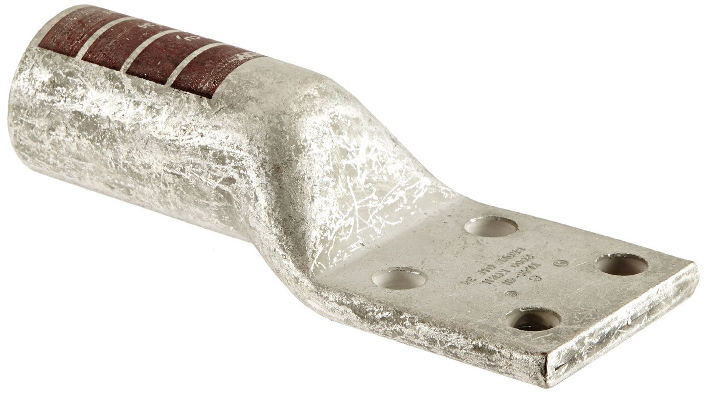 Burndy YA484N Four Hole Hylug Code Conductor, 2000 kcmil Conductor, 1/2" Stud Hole Size, 1.75" Stud Hole Spacing, 3.06" Tongue Width, 7.98" Length,Brown
