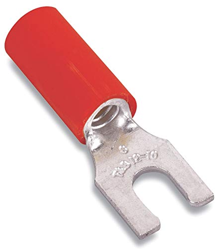 Thomas & Betts Fork Terminal, Red Vinyl, Brazed Seam, 22 to 16 AWG, 100 PK - 18RA-6FL