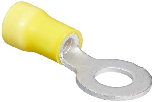 Burndy TP10-14 Vinylug Polyvinylchloride Insulated Ring Tongue Terminal, 12-10 Wire Range, 0.53" Width, 1.22" Length, 12-1/4 Stud Size (Pack of 50),Yellow