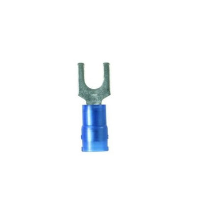 Panduit PN14-14SLF-C Short Locking Fork Terminal, Nylon Insulated, 16 - 14 AWG Wire Range, 1/4" Stud Size, Blue, 0.03" Stock Thickness, 0.162" Max Insulation, 0.44" Terminal Width, 0.90" Terminal Length, 0.28" Center Hole Diameter (Pack of 100)