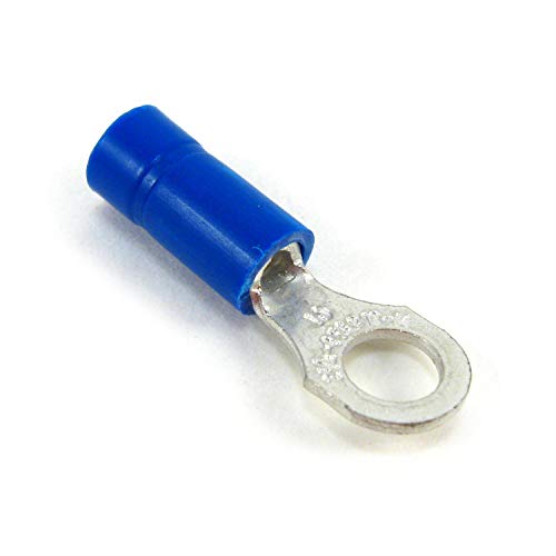 Sta-Kon 14RB-10 RB Series Insulated Ring Terminal, 18 to 14 AWG Conductor, 0.97 in L, Brazed Seam Barrel, Copper, Blue