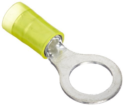 Panduit PN10-38R-L Ring Terminal, Nylon Insulated, 12 - 10 AWG Wire Range, 3/8 Stud Size, Yellow, 0.04 Stock Thickness, 0.225 Max Insulation, 0.58 Terminal Width, 1.29 Terminal Length, 0.39 Center Hole Diameter (Pack of 50) by Panduit