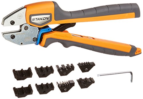 Thomas & Betts ERG4 Sta-Kon Ergonomic Crimp Tool for Installing Wire Ferrules, 26-1/0 AWG, Orange/Black Handle