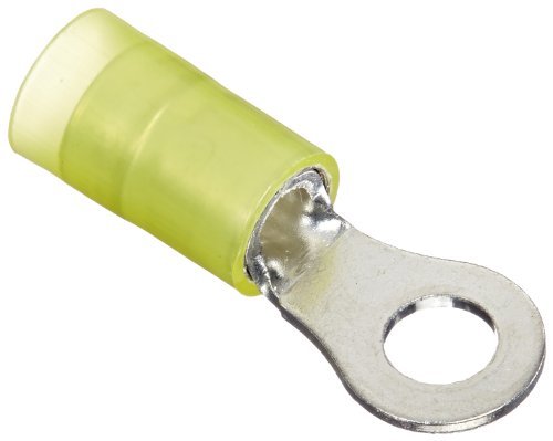 Panduit PN10-10R-L Ring Terminal, Nylon Insulated, 12 - 10 AWG Wire Range, #10 Stud Size, Yellow, 0.04 Stock Thickness, 0.225 Max Insulation, 0.38 Terminal Width, 1.06 Terminal Length, 0.2 Center Hole Diameter (Pack of 50) by Panduit