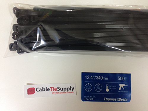 Thomas & Betts TY27MX Cable Tie 120lb 13" Ultraviolet Resistant Black Nylon with Stainless Steel Locking Device Bulk Pack (500 Pack)