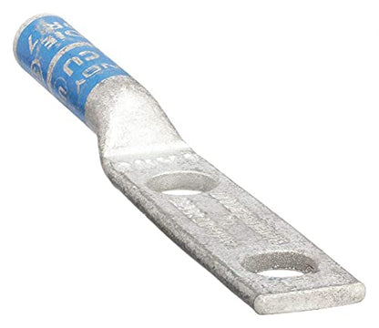 BURNDY 6 AWG Two-Hole Lug Compression Connector, Straight Barrel, Blue