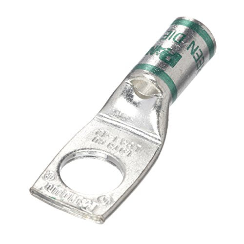Panduit LCA1-14-E Tin-Plated Copper Compression Connector Lug, One-Hole, Standard Barrel with Window, #1 AWG Wire, 1/4" Stud Hole