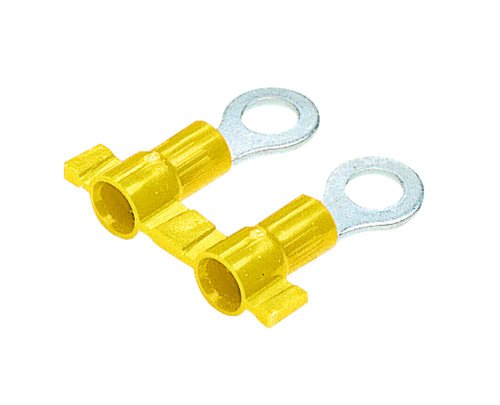 Panduit PV10-6RB-2K Reel Smart System Ring Terminals, Vinyl Insulated, Funnel Entry, 12 - 10 AWG Wire Range, Yellow, #6 Stud Size, 0.04" Stock Thickness, 0.225" Max Insulation, 0.31" Width, 0.15" Center Hole Diameter, 1.02" Length (2000 Pieces Per Reel)