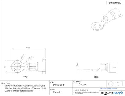 Panduit PV14-8RB-3K Reel Smart System Ring Terminals, Vinyl Insulated, Funnel Entry, 16 - 14 AWG Wire Range, Blue, #8 Stud Size, 0.03" Stock Thickness, 0.170" Max Insulation, 0.31" Width, 0.17" Center Hole Diameter, 0.86" Length (3000 Pieces Per Reel)
