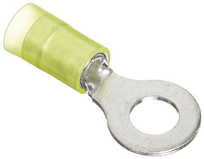 Panduit PN10-14R-L Ring Terminal, Nylon Insulated, 12 - 10 AWG Wire Range, 1/4" Stud Size, Yellow, 0.04" Stock Thickness, 0.225" Max Insulation, 0.52" Terminal Width, 1.21" Terminal Length, 0.27" Center Hole Diameter (Pack of 50)