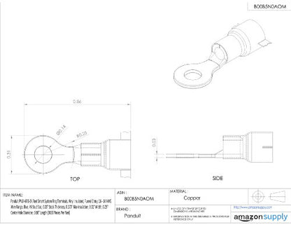 Panduit PV14-6RB-3K Reel Smart System Ring Terminals, Vinyl Insulated, Funnel Entry, 16 - 14 AWG Wire Range, Blue, #6 Stud Size, 0.03" Stock Thickness, 0.170" Max Insulation, 0.31" Width, 0.15" Center Hole Diameter, 0.86" Length (3000 Pieces Per Reel)