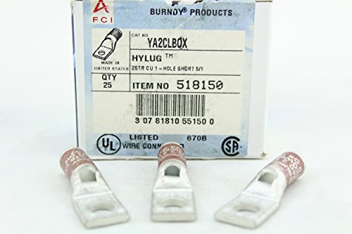 BURNDY YA2CLBOX #2 Awg Lug, N60, 1Hole, Std. Barrel, 5/16"Bolt, Brown, W/Peep (pkg 25)