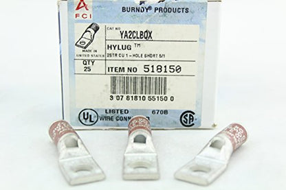 BURNDY YA2CLBOX #2 Awg Lug, N60, 1Hole, Std. Barrel, 5/16"Bolt, Brown, W/Peep (pkg 25)