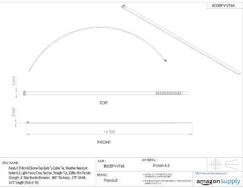 Panduit BT4LH-L0 Dome-Top Barb Ty Cable Tie, Weather Resistant Nylon 6.6, Light-Heavy Cross Section, Straight Tip, 120lbs Min Tensile Strength, 4" Max Bundle Diameter, .065" Thickness, .275" Width, 14.9" Length (Pack of 50)