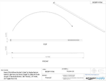 Panduit BT4LH-L0 Dome-Top Barb Ty Cable Tie, Weather Resistant Nylon 6.6, Light-Heavy Cross Section, Straight Tip, 120lbs Min Tensile Strength, 4" Max Bundle Diameter, .065" Thickness, .275" Width, 14.9" Length (Pack of 50)
