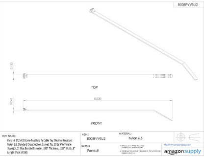 Panduit Dome-Top Barb Ty Cable Tie, Weather Resistant Nylon 6.6, Standard Cross Section, Curved Tip, 50lbs Min Tensile Strength