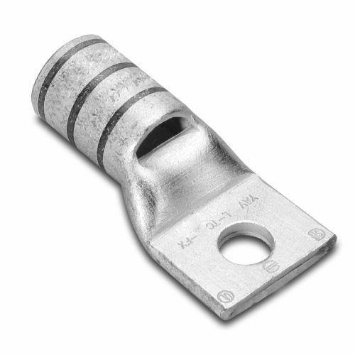 Burndy YAV4CL-TC14-FX One Hole Hylug Flex Conductor Standard Barrel Copper Compression Terminal, 91/24 105/24#4 Weld #4AWG Conductor, 1/4" Stud Hole Size, 0.55" Tongue Width, 1.44" Length
