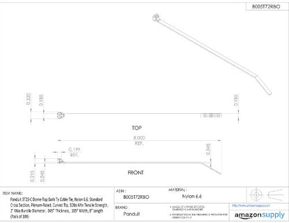 Panduit BT7LH-L Dome-Top Barb Ty Cable Tie, Nylon 6.6, Light-Heavy Cross Section, Plenum-Rated, Straight Tip, 120lbs Min Tensile Strength, 7" Max Bundle Diameter, 0.065" Thickness, 0.275" Width, 24.4" Length (Pack of 50)