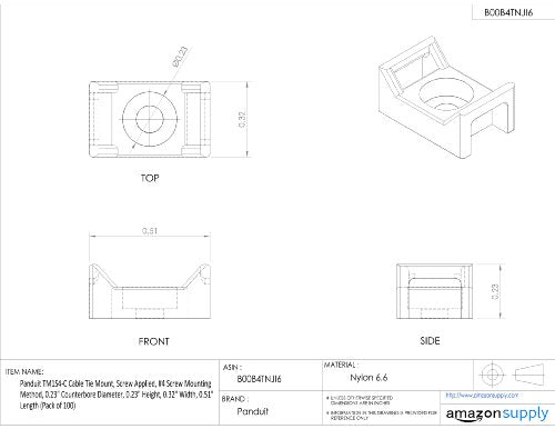 Panduit TM1S4-C Cable Tie Mount, Screw Applied, #4 Screw Mounting Method, 0.23" Counterbore Diameter, 0.23" Height, 0.32" Width, 0.51" Length, Natural (Pack of 100)