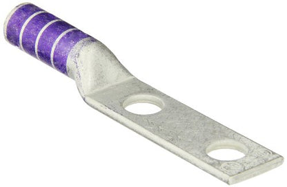 Burndy YA282N Two Hole Hylug Code Conductor Long Barrel Copper Compression Terminal, 4/0 AWG Conductor, 1/2" Stud Hole Size, 1-3/4" Stud Hole Spacing, 1.02" Tongue Width, 5.17" Length, Purple (Pack of 10)
