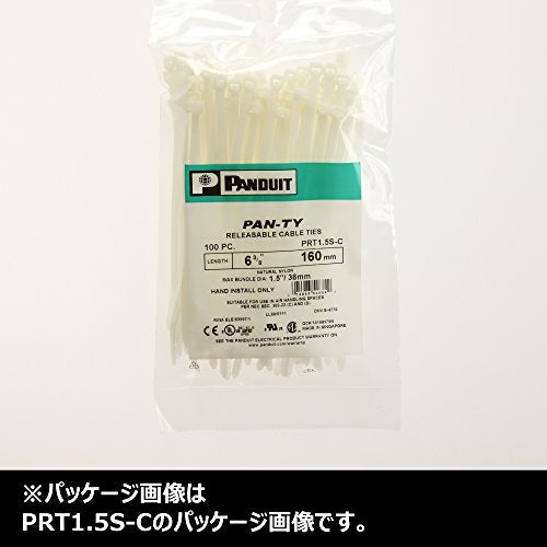 Panduit PRT2S-C Pan-Ty Releasable Cable Tie, Nylon 6.6, Standard Cross Section, Plenum-Rated, Curved Tip, 50lbs Min Tensile Strength, 1.88" Max Bundle Diameter, .052" Thickness, .190" Width, 7.4" Length (Pack of 100)