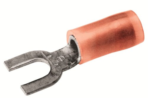 Burndy YAE22N66F BOX Insulug Nylon Insulated Terminal with Fork Tongue and Multi-Finger Insulation Grip, 24 - 20 Wire Range, 4 - 6 Stud Size, 0.28" Width, 0.8" Length, 5/32" Wire Strip Length (Pack of 100)