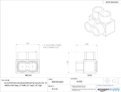 Burndy BIT2/0 Unitap Clear Insulated Multiple Tap Connector, 14-2/0 AWG/kcmil Wire Range, 1.4" Width, 1.52" Length, 1.38" Height