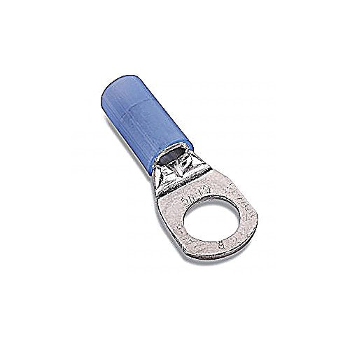 Thomas & Betts, RE10711, Nylon Insulated Large Ring Terminal, Max Insulation .315, Bolt Hole 1/4 in, Wire Range 6AN, Color Blue, Copper, Tin Plated