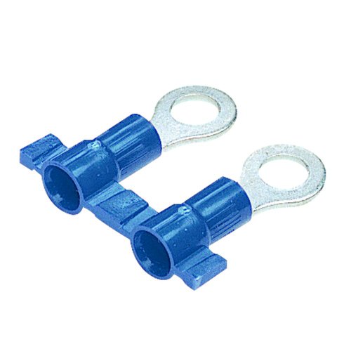 Panduit PV14-8RB-3K Reel Smart System Ring Terminals, Vinyl Insulated, Funnel Entry, 16 - 14 AWG Wire Range, Blue, #8 Stud Size, 0.03" Stock Thickness, 0.170" Max Insulation, 0.31" Width, 0.17" Center Hole Diameter, 0.86" Length (3000 Pieces Per Reel)