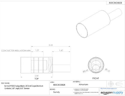 Burndy AYPO400 Hyplug Adopter, 400 kcmil Copper/Aluminum Conductor, 3.43" Length, 0.63" Diameter