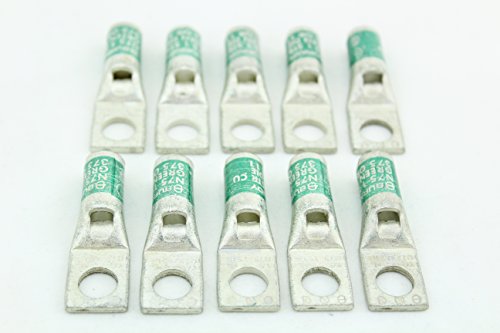 BURNDY YA1CL4-BOX #1 Awg Lug 1Hole, Std Barrel, 3/8" Bolt, Green W/Peep (1 ea)