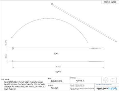 Panduit BT5LH-L0 Dome-Top Barb Ty Cable Tie, Weather Resistant Nylon 6.6, Light-Heavy Cross Section, Straight Tip, 120lbs Min Tensile Strength, 5" Max Bundle Diameter, .065" Thickness, .275" Width, 18.1" Length (Pack of 50)