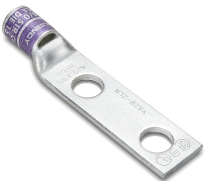Burndy YA44-2LN Two Hole Hylug Code Conductor Standard Barrel Copper Compression Terminal, 1000 kcmil Conductor, 1/2" Stud Hole Size, 1-3/4" Stud Hole Spacing, 2.17" Tongue Width, 5.74" Length (Pack of 3)