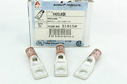 BURNDY YA2CLBOX #2 Awg Lug, N60, 1Hole, Std. Barrel, 5/16"Bolt, Brown, W/Peep (pkg 25)
