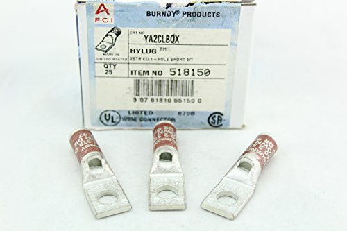 BURNDY YA2CLBOX #2 Awg Lug, N60, 1Hole, Std. Barrel, 5/16"Bolt, Brown, W/Peep (pkg 25)