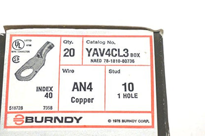 20 New BURNDY YAV4CL3 Copper LUGS