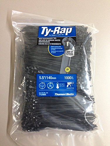 TY24MX Cable Tie 30lb 5.5" Ultraviolet Resistant Black Nylon with Stainless Steel Locking Device Bulk Pack, Military Specified (MIL-SPEC MS3367-5-0) 1000 Per Bag