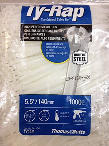 TY24M Cable Tie 30lb 5.5" Natural Nylon with Stainless Steel Locking Device Bulk Pack, Military Specified (MIL-SPEC MS3367-5-9) 1000 Per Bag