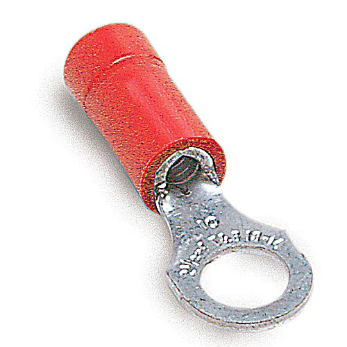 Sta-Kon 18RA-4 RA Series Insulated Ring Terminal, 22 to 16 AWG Conductor, 0.97 in L, Brazed Seam Barrel, Copper, Red