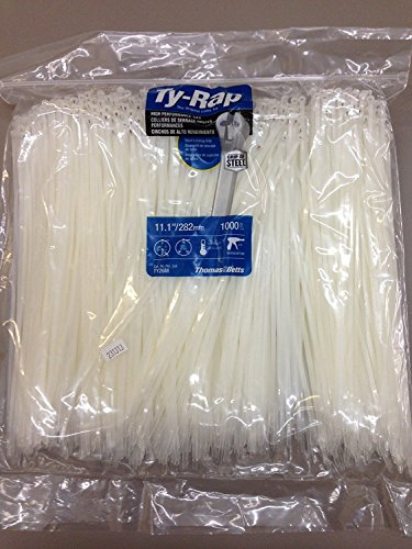 TY26M Cable Tie 40lb 11" Natural Nylon with Stainless Steel Locking Device Bulk Pack 1000 Per Bag