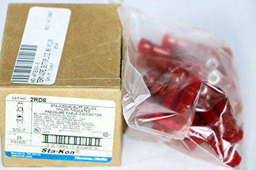 Butt Splice Connector, 8 AWG, Red, PK25