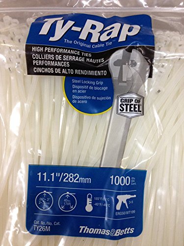 TY26M Cable Tie 40lb 11" Natural Nylon with Stainless Steel Locking Device Bulk Pack 1000 Per Bag