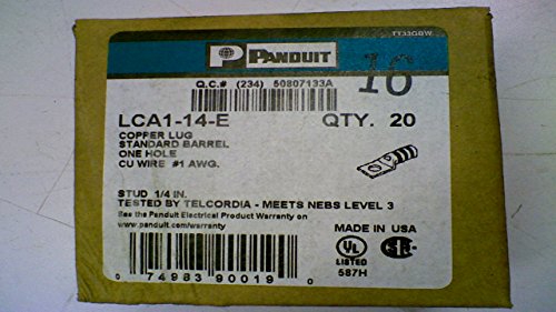 Panduit Lca1-14-E - Box of 20, Copper Lug Standard Barrel, Single Hole Lca1-14-E - Box of 20