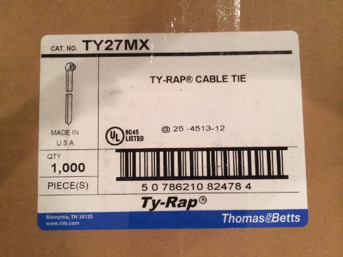 Thomas & Betts TY27MX Cable Tie 120lb 13” Ultraviolet Resistant Black Nylon with Stainless Steel Locking Device Distributor Pack 2 Bags of 500 (1,000 Ties)