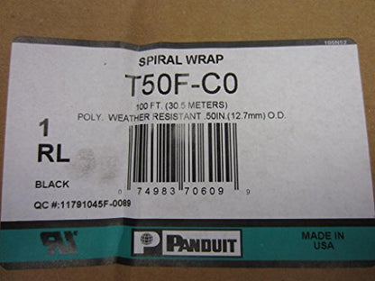 Panduit T50F-C0 SPIRAL WRAP, PE, BLK, 0.5IN OD, 100FT