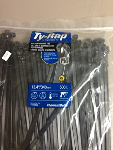 Thomas & Betts TY27MX Cable Tie 120lb 13” Ultraviolet Resistant Black Nylon with Stainless Steel Locking Device Distributor Pack 2 Bags of 500 (1,000 Ties)